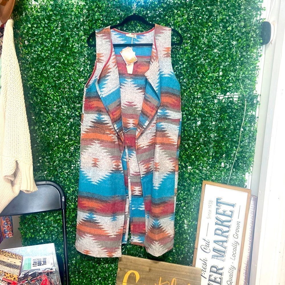 Long Western Aztec Design Vest